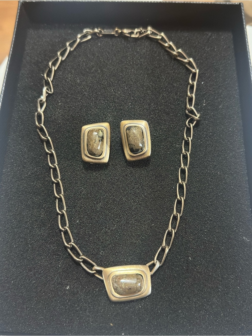 Signed Vintage Karen Palmer Chameleon Mixed Metal Geometric Cabochon Set